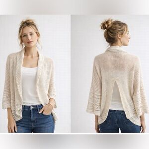 Free people open knit crochet white cardigan shrug